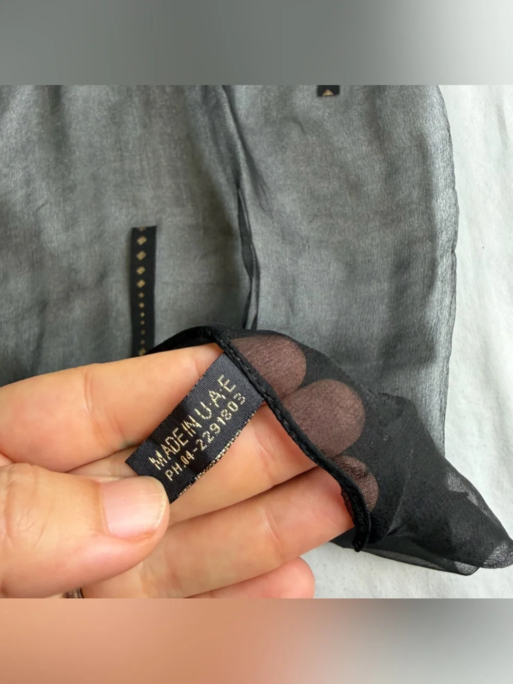 Black Sheer Scarf with Gold Diamond Accents
